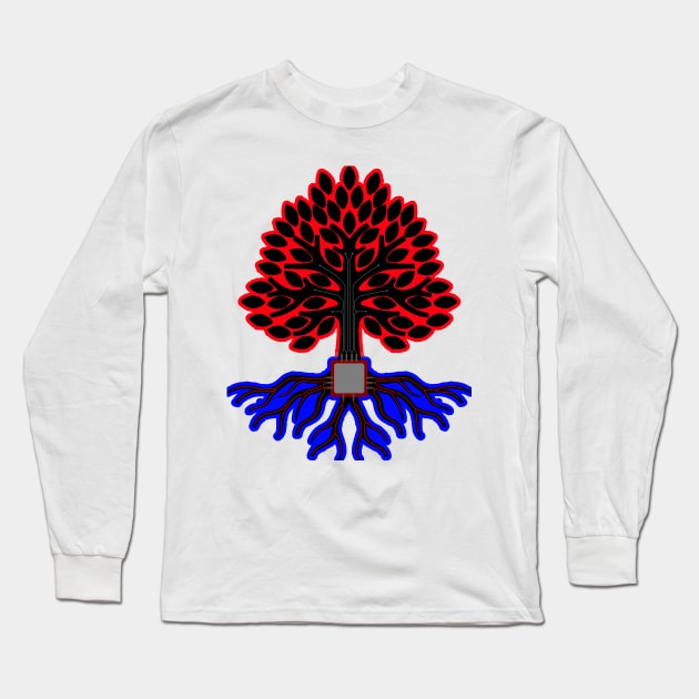 Mechanical Red Electronic Thunder Eating Tree Long Sleeve T-Shirt by Student-Made